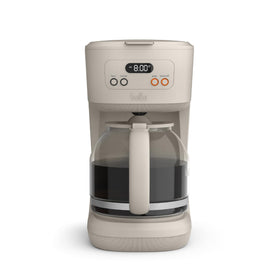 BELLA 12-cup programmable coffee maker front view with easy controls for wake-up brewing.
