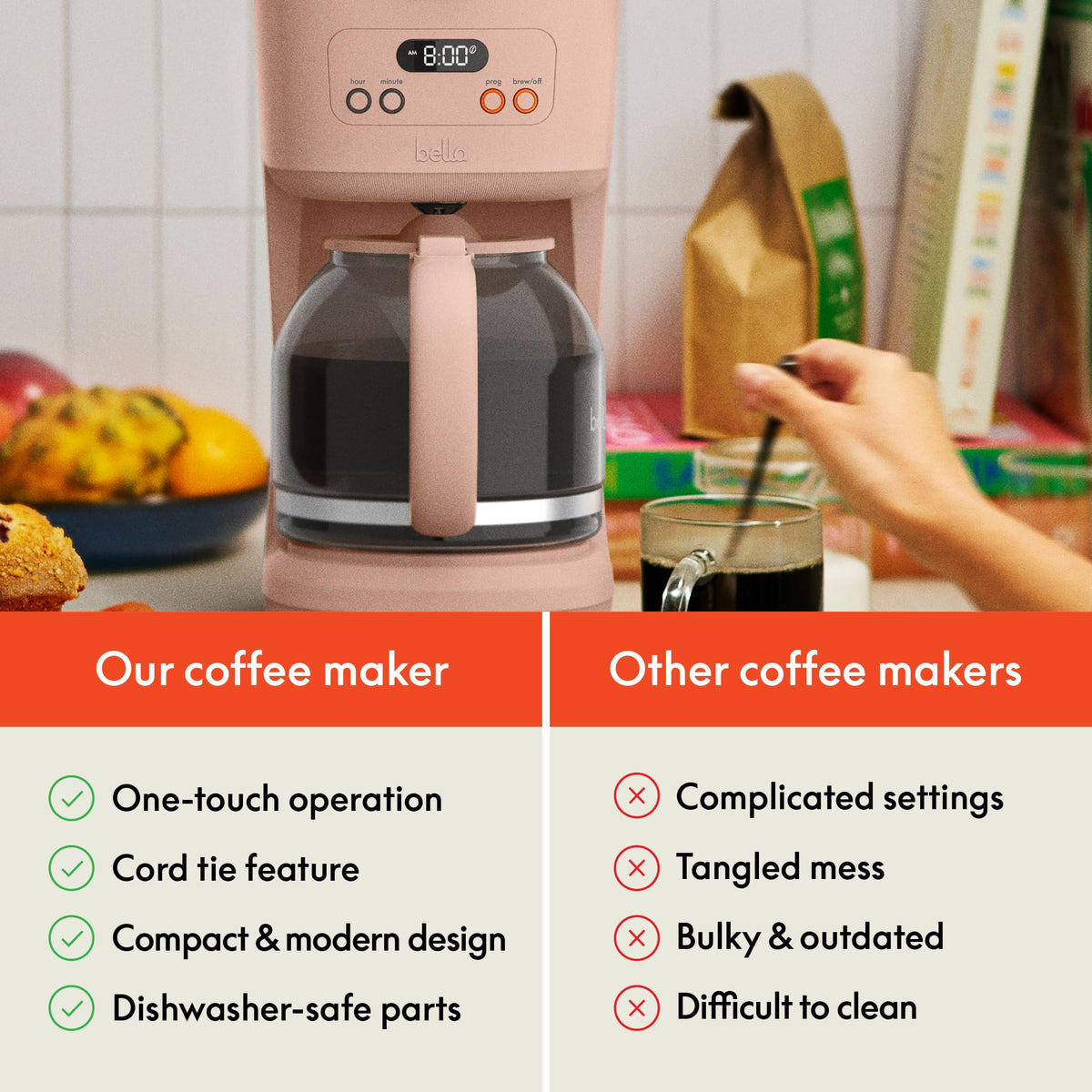 Mixing tube helps ensure consistent flavor from first to last cup