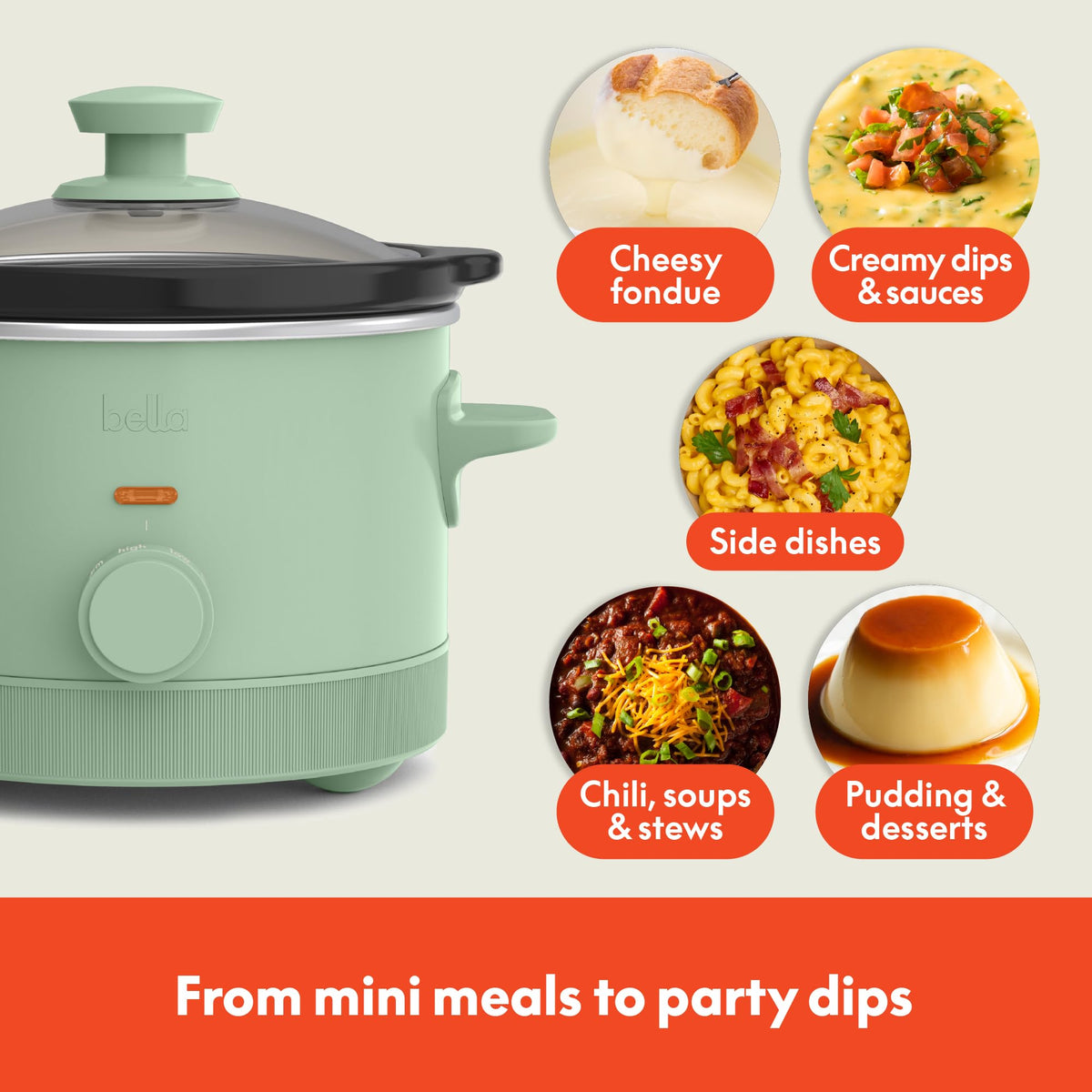 Bella 1.5 qt slow cooker with cord wrap keeps counters tidy