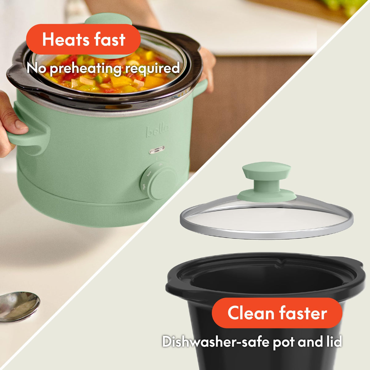 Bella 1.5 qt slow cooker with three heat settings for flexible cooking