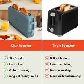BELLA removable crumb tray simplifies cleanup after toasting.