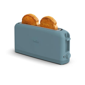 BELLA 2-Slice Slim Toaster front view highlighting compact kitchen-friendly design.