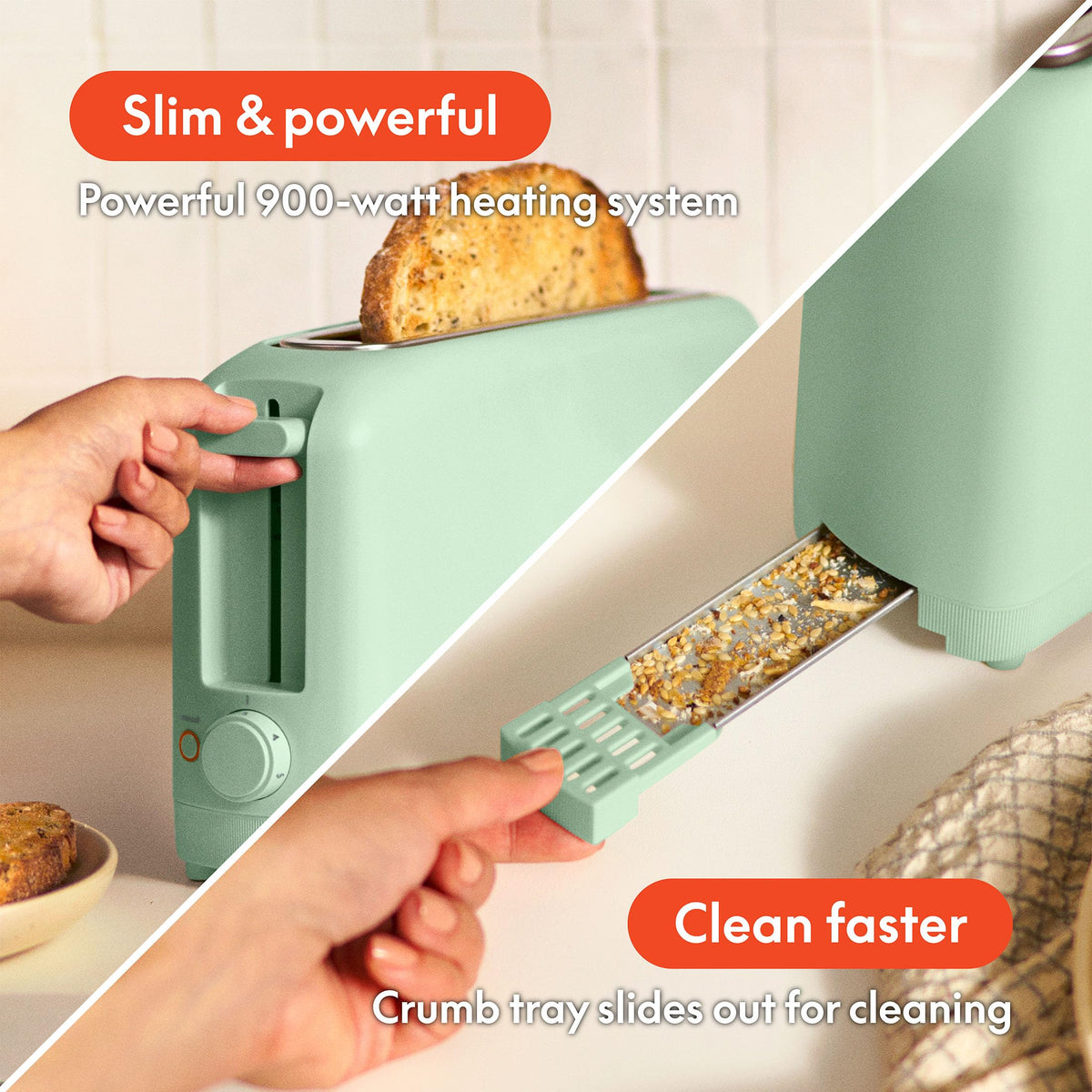 BELLA 2-Slice Slim Toaster high lift lever facilitates safe removal of small items