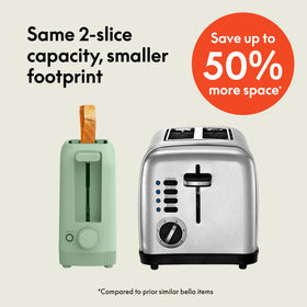 BELLA 2-Slice Slim Toaster wide-slot toast setup ideal for bagels and artisan breads