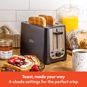 BELLA 2-Slice Toaster black finish complements modern kitchens