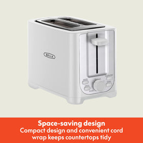 BELLA 2-Slice Toaster control panel with six browning settings for precise results.