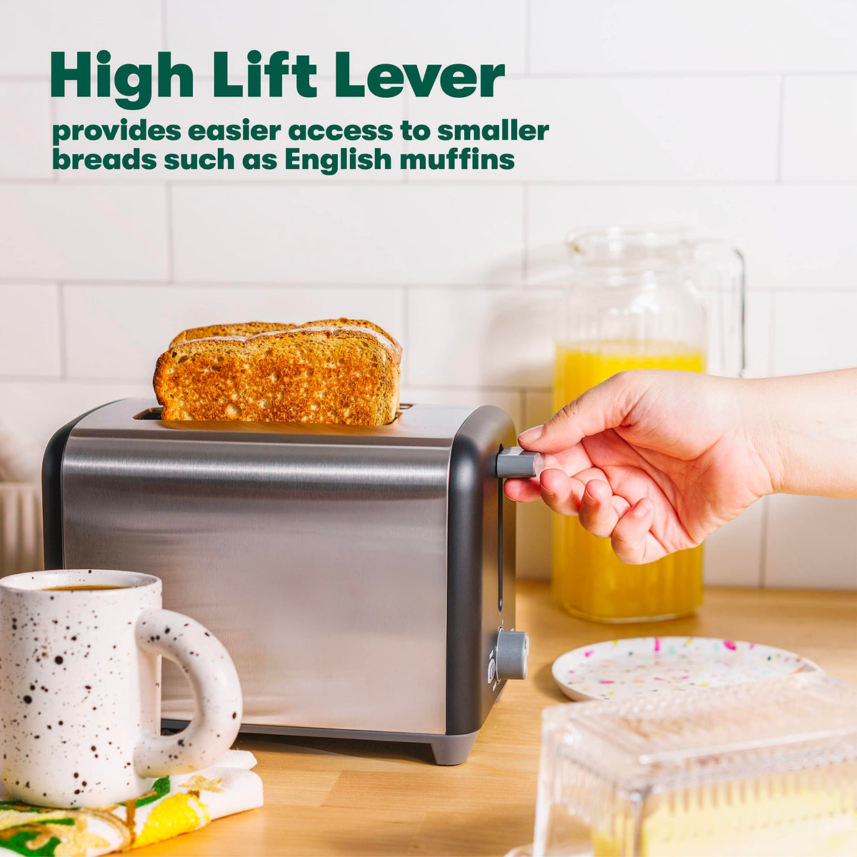 BELLA 2 Slice Toaster cord storage keeps counters tidy.