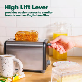 BELLA 2 Slice Toaster cord storage keeps counters tidy.