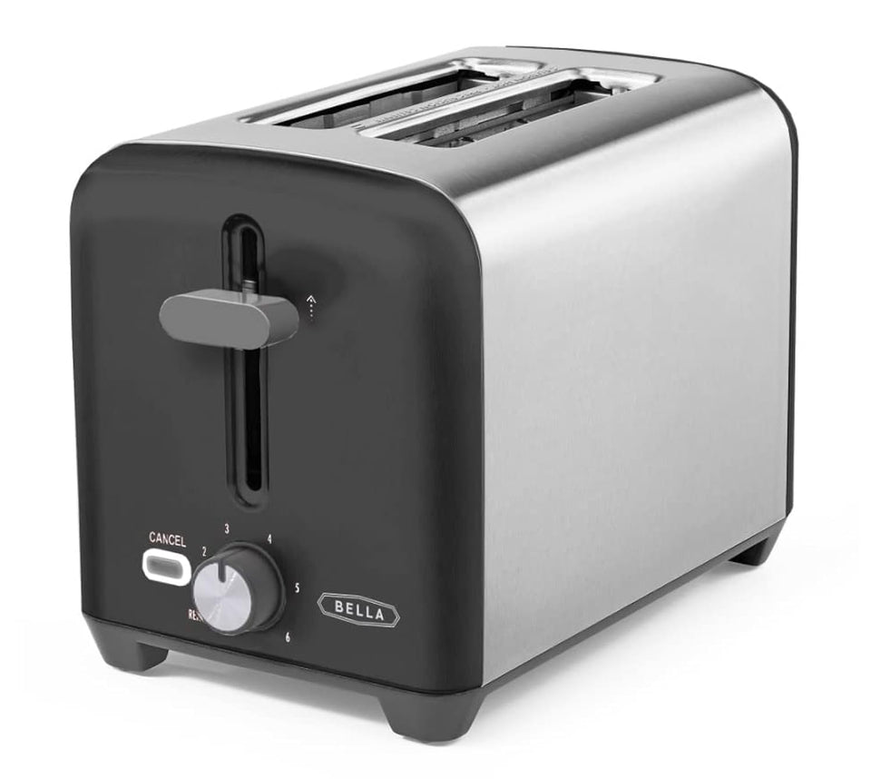 BELLA 2 Slice Toaster with extra-wide slots for thick breads and bagels.