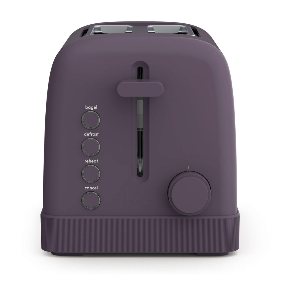 Bella 2-Slice Toaster front view in plum finish on modern counter