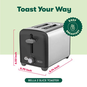 BELLA 2 Slice Toaster high-lift lever enables easy bread retrieval.