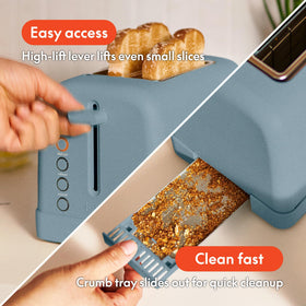 BELLA 2 Slice Toaster open slots provide extra-wide capacity.
