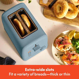 BELLA 2 Slice Toaster rear view with cord wrap for clutter-free counters.