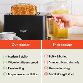 BELLA 2-Slice Toaster removable crumb tray for easy cleaning