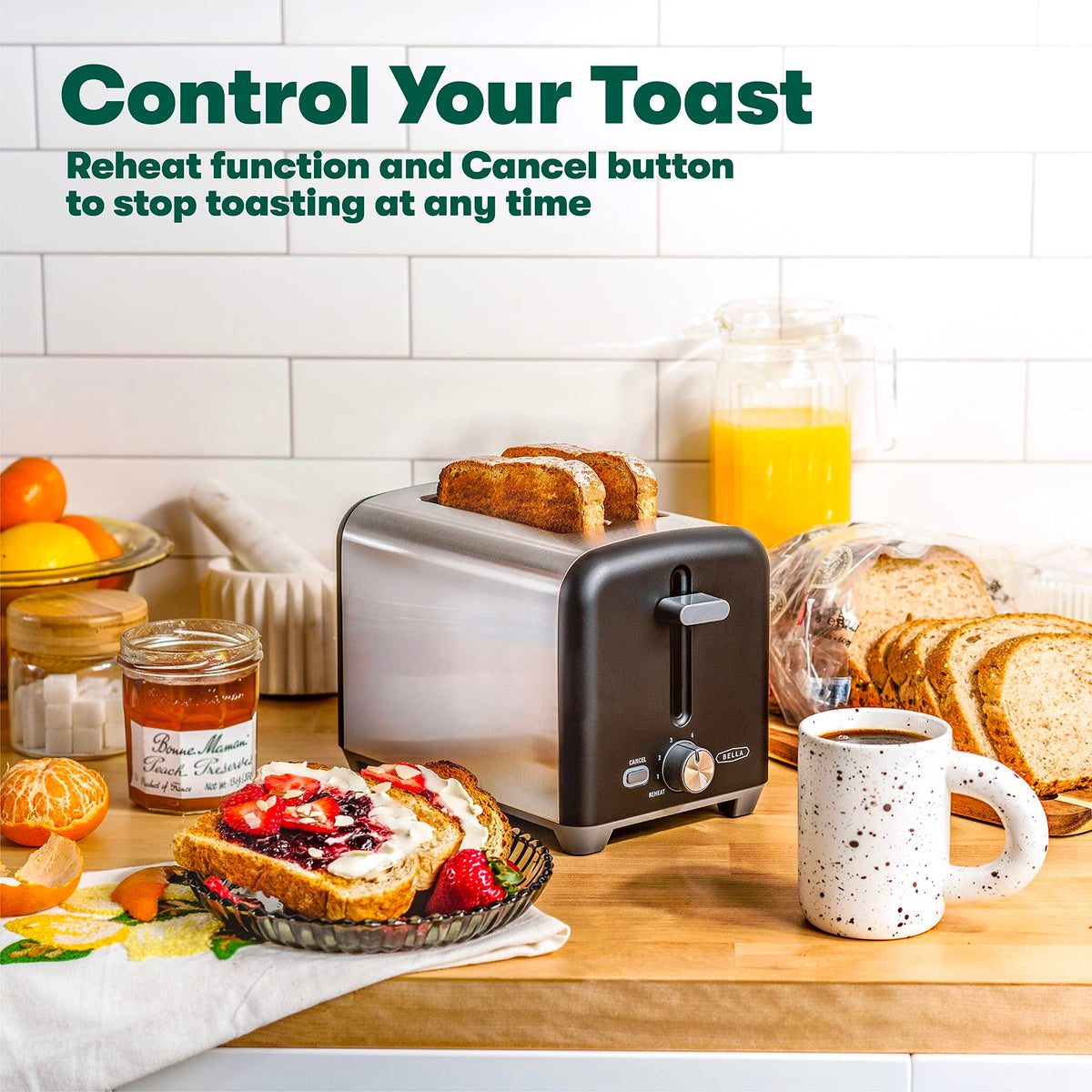 BELLA 2 Slice Toaster stainless steel black finish.