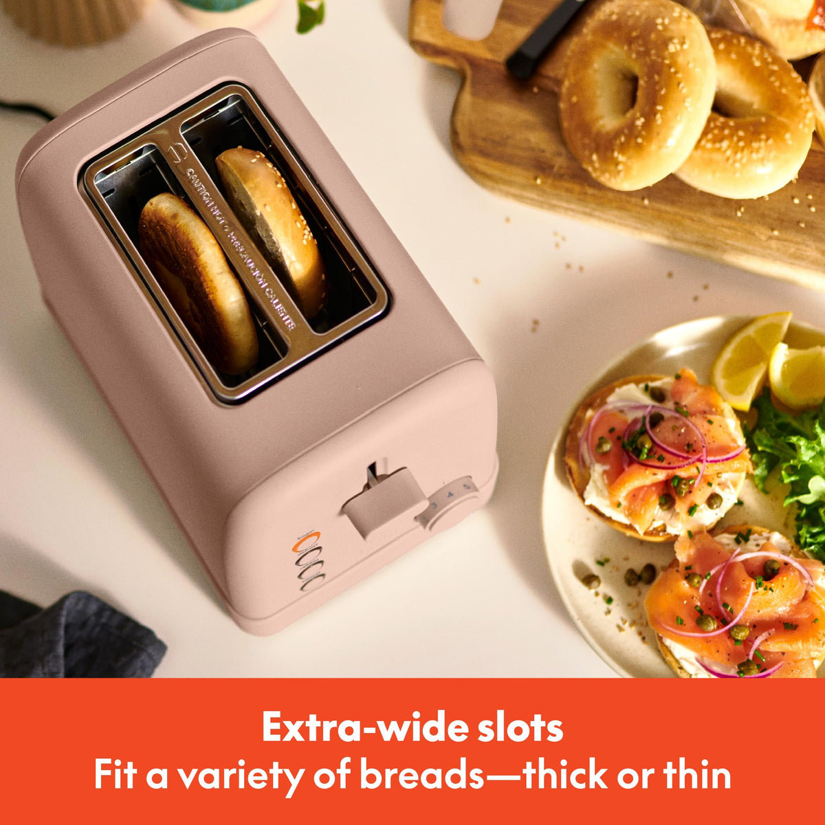 BELLA 2-Slice Toaster wide slots for bagels and thick bread, easy to load