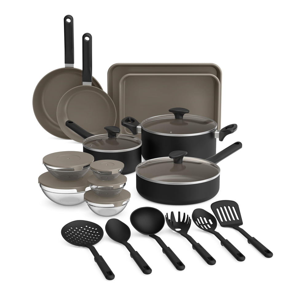 BELLA 21-piece kitchen set with EverGood ceramic nonstick for fast, even cooking.