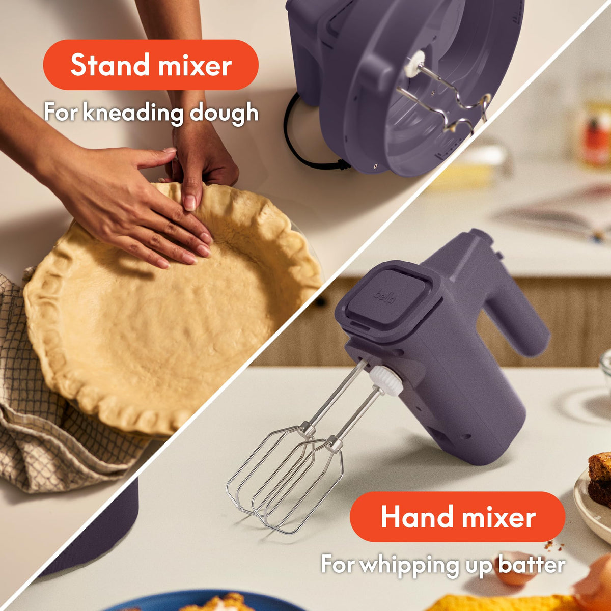 Bella 3.5 Qt handheld mode ready for whipping cream and light batters.