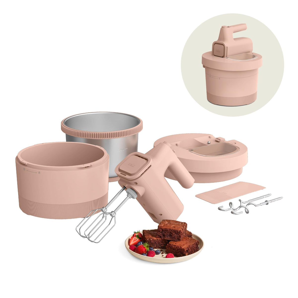 BELLA 3.5 Qt Hand & Stand Mixer front view showing compact 2-in-1 versatility for small kitchens