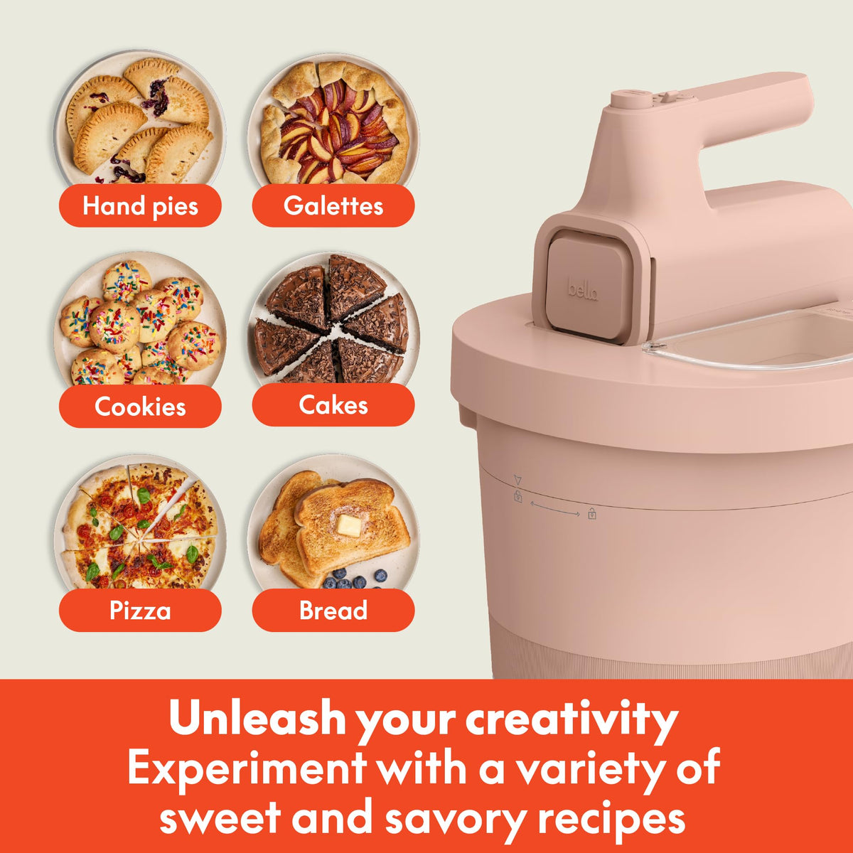 BELLA built-in suction feet stabilize the mixer on the counter