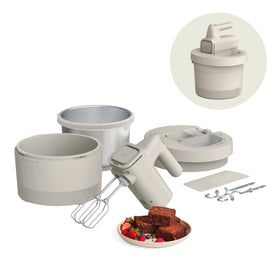 BELLA 3.5 Qt hand and stand mixer in top view, showcasing versatility