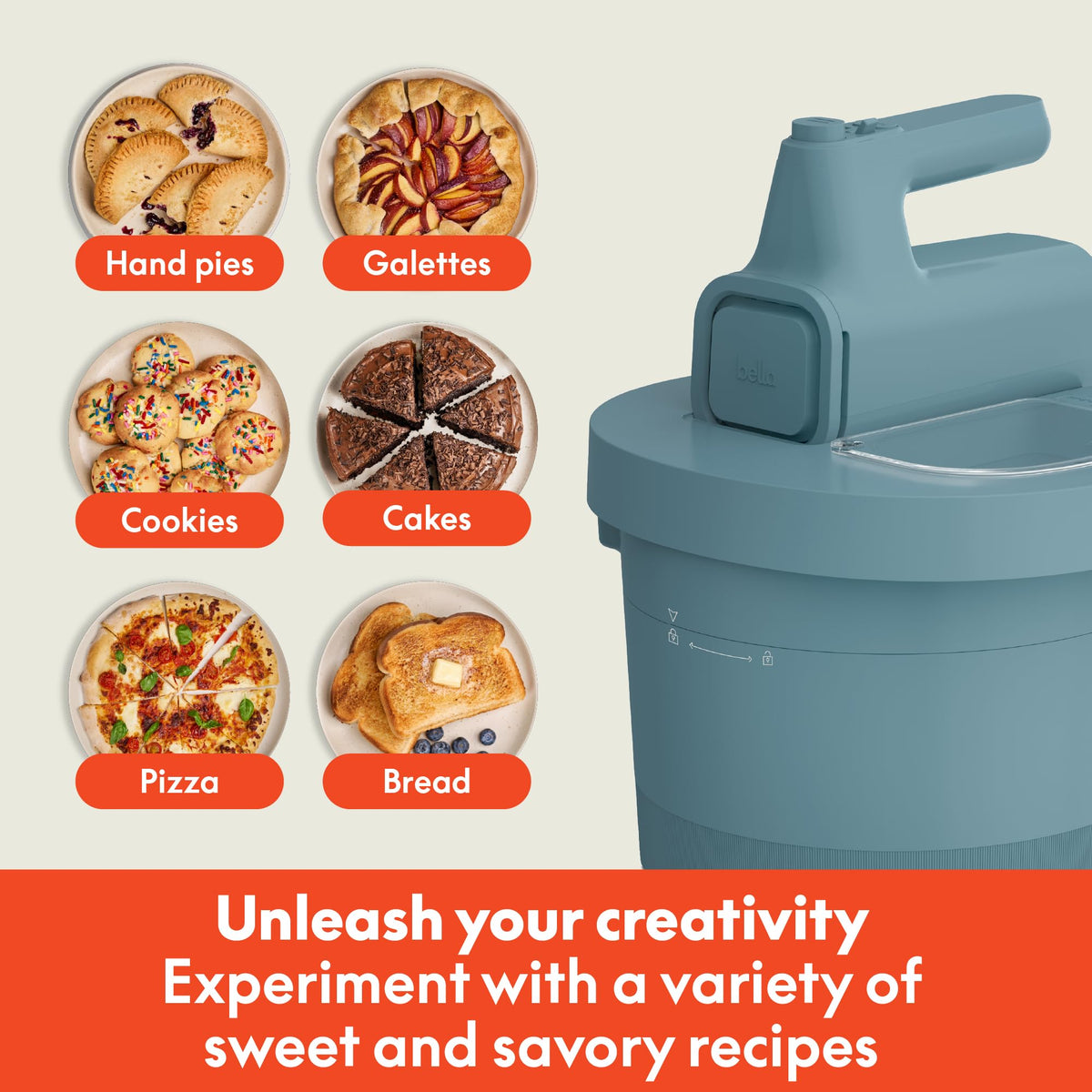 Bella 3.5qt mixer cover plate doubles as bench scraper and dough cutter.