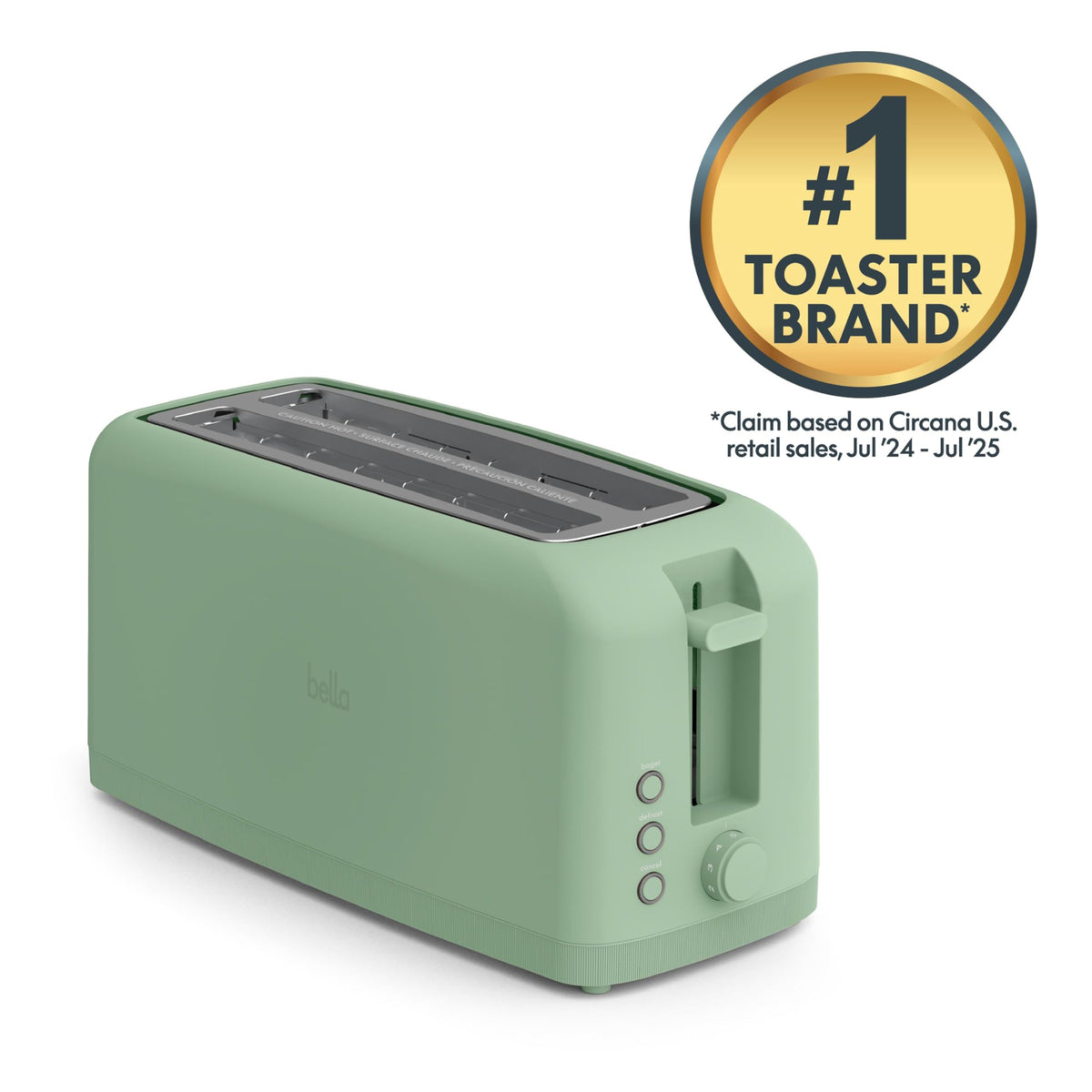 Bella 4-Slice Slim Toaster offers six shade settings for precise browning.