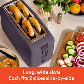 BELLA 4-Slice Slim Toaster anti-jam design keeps bread from sticking during busy mornings.