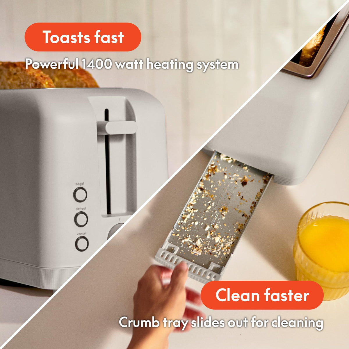 BELLA 6-setting shade selector includes Reheat and Cancel options