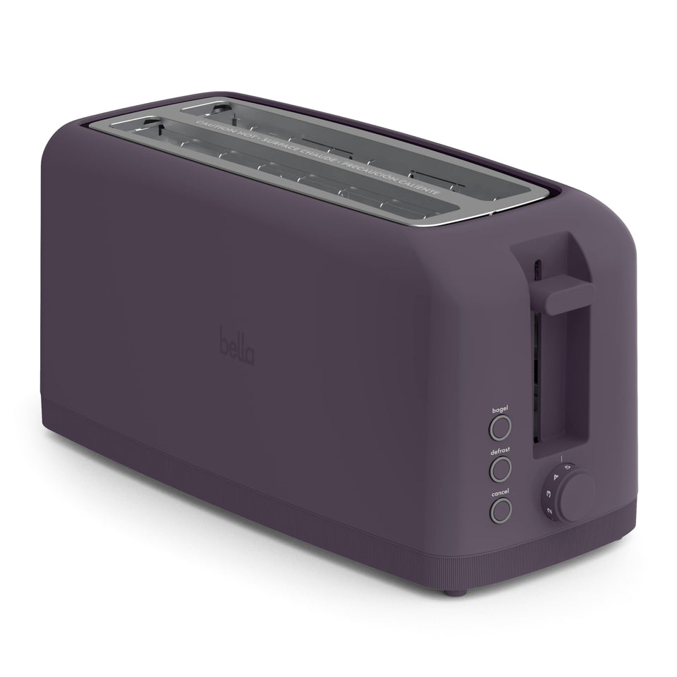 BELLA 4-Slice Slim Toaster with a 10-inch slot for quick, versatile toasting.