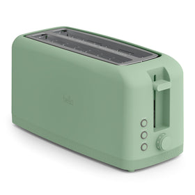 Bella 4-Slice Slim Toaster's 10-inch slot fits two slices, ideal for artisan bread.