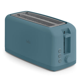 BELLA 4-Slice Slim Toaster long slot for sourdough and bagels, enabling even toasting.