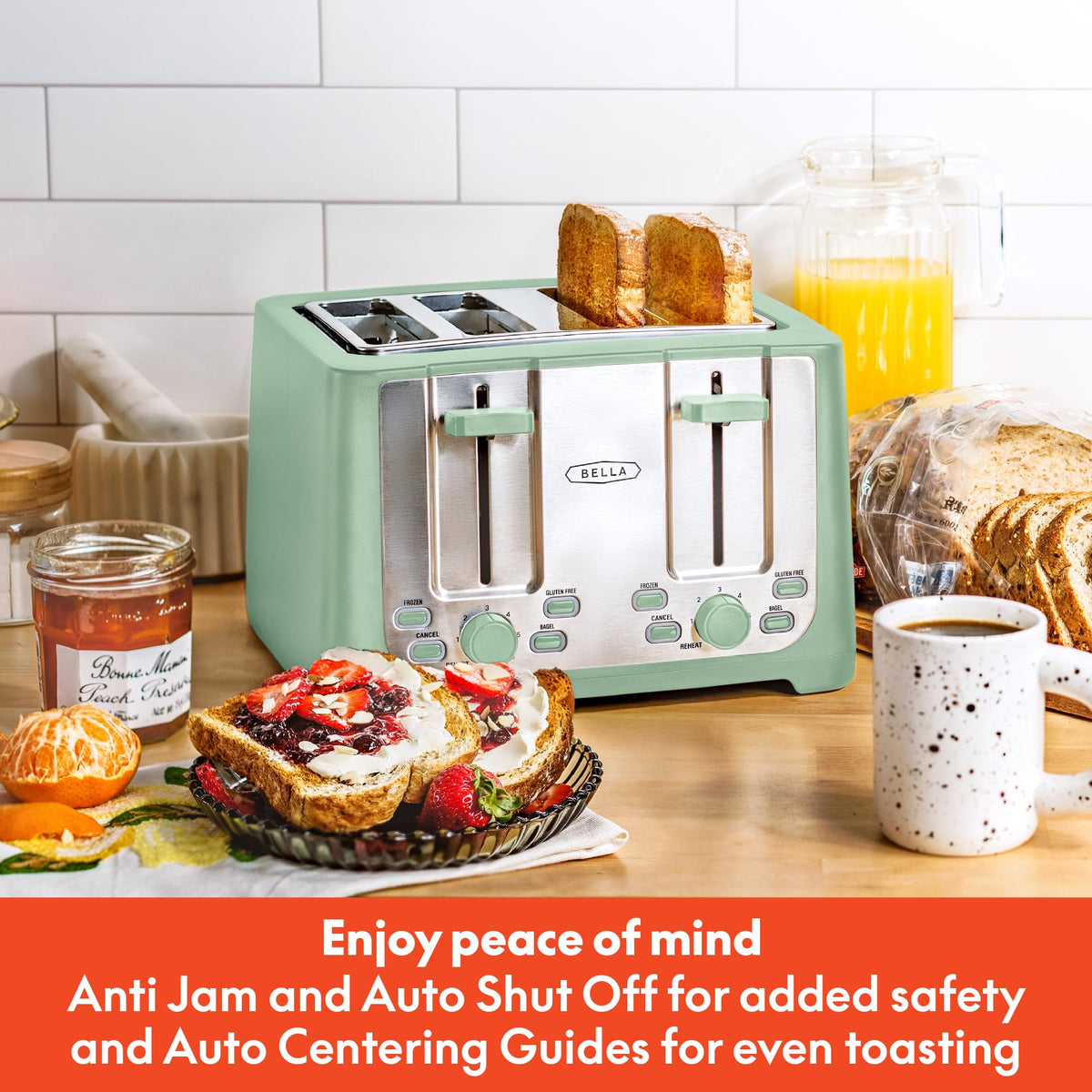 BELLA auto shut-off for safer toasting when busy.