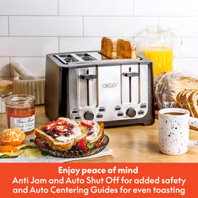 BELLA 4-Slice Toaster defrost and reheat in action for frozen slices.