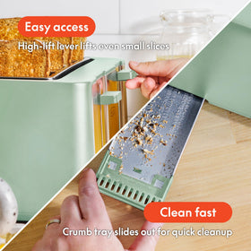 BELLA removable crumb tray for easy cleaning after toasting.