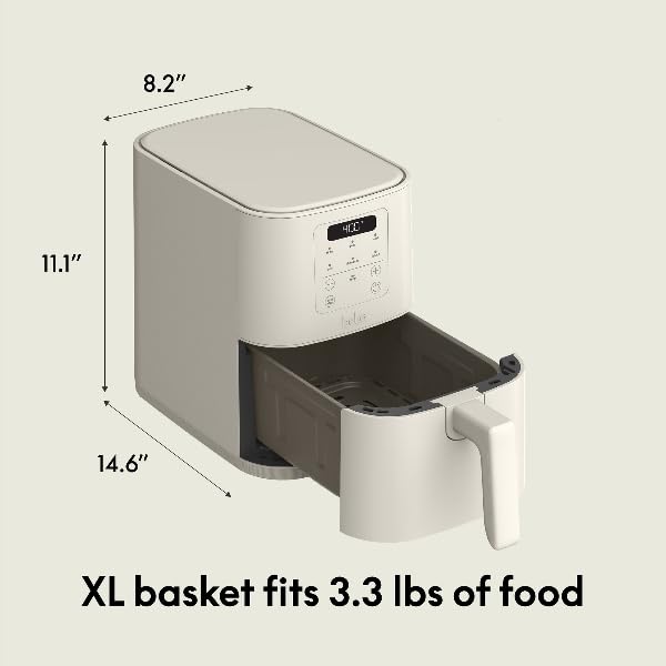 Exterior of Bella 4Qt Slim Air Fryer in Oatmilk with soft matte finish.