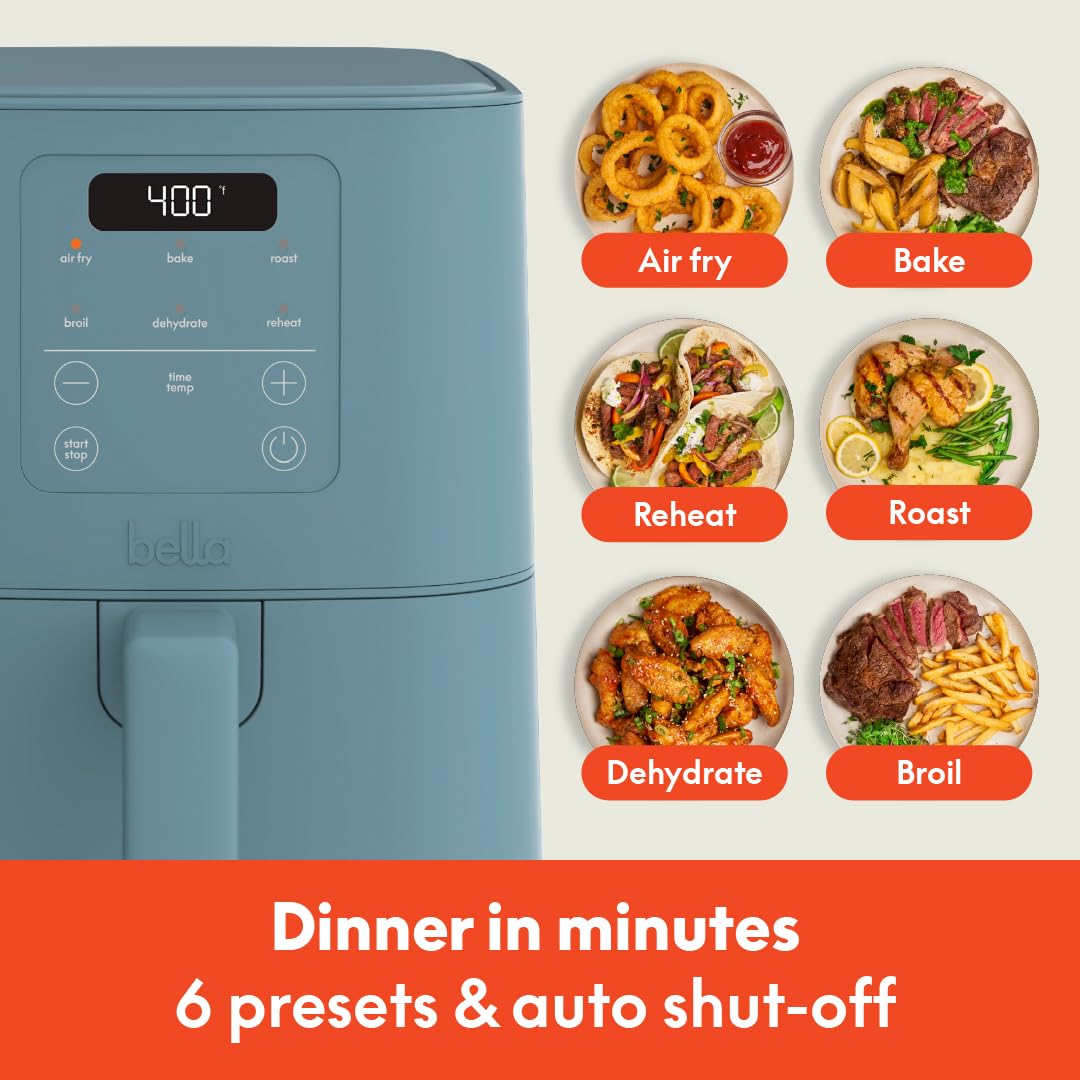Bella 4Qt Air Fryer XL basket up to 3.3 lbs for family meals.
