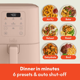 Bella 4qt Slim Air Fryer basket capacity with 3.3 lb food.