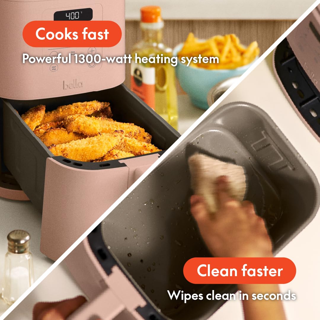 Bella 4qt Slim Air Fryer ceramic coating close-up for effortless cleaning.