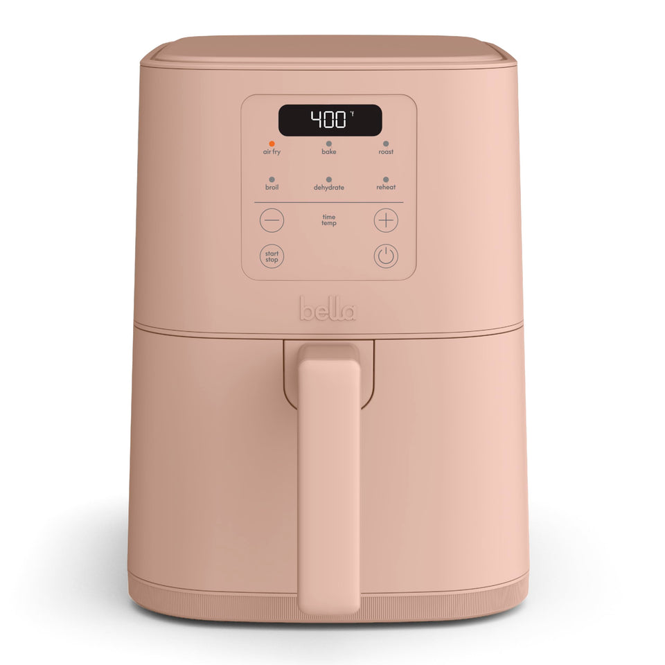 Bella 4qt Slim Air Fryer front view in Blossom color for compact kitchens.