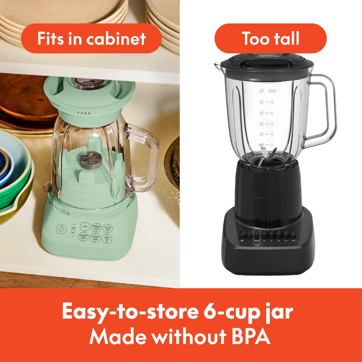 BELLA 6-cup jar easy-pour design for serving smoothies with minimal spills.