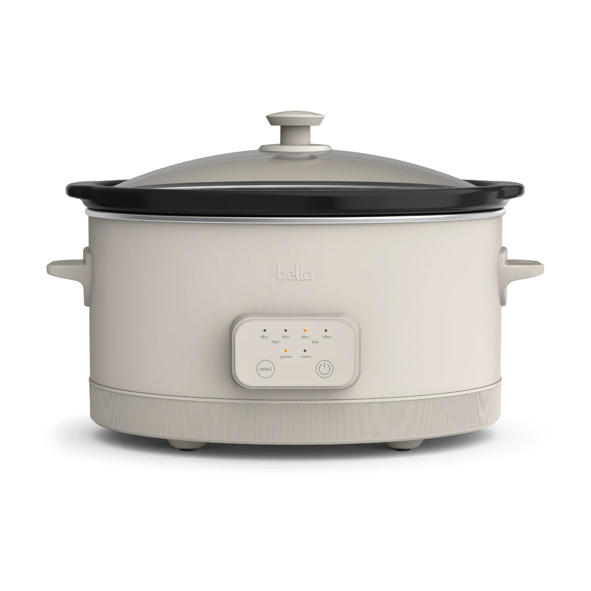 Bella 6-quart slow cooker front view shows compact family-friendly design
