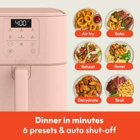 BELLA 6qt air fryer digital controls with 6 presets for quick meals.