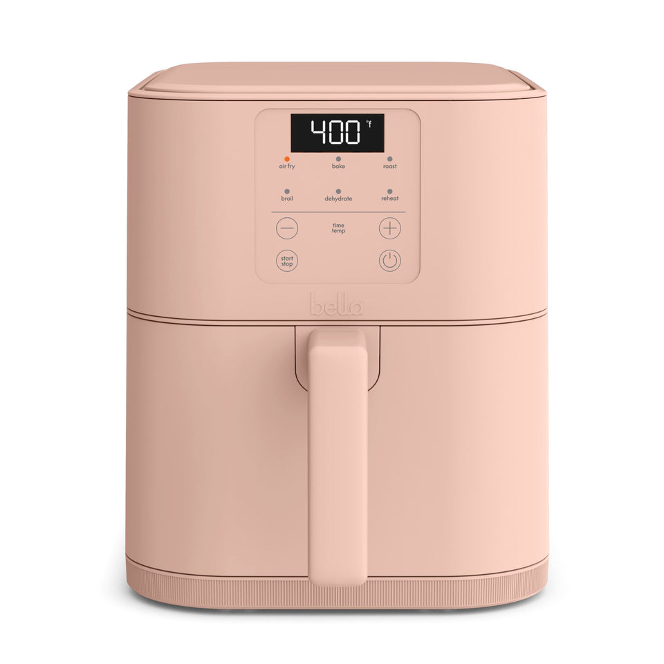 BELLA 6qt air fryer slim design saves counter space for busy weeknights.