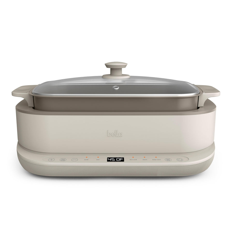 Bella 6.0 qt multi-cooker with digital touchscreen for easy recipe control.