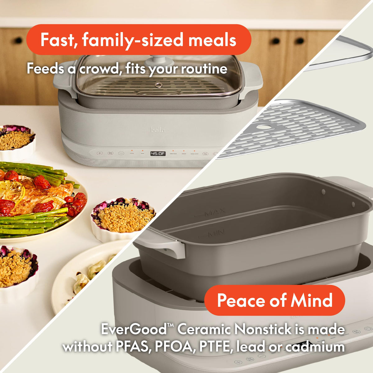 Bella 6.0 qt pot and lid are dishwasher safe for simple cleanup.