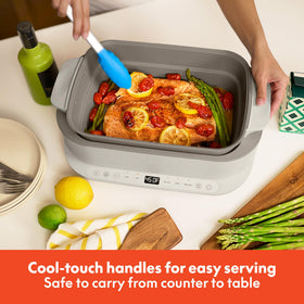 Bella 6.0 qt serves seven people, ideal for family meals.