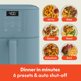 Bella 6qt Slim Air Fryer ceramic coating highlights easy release and cleaning