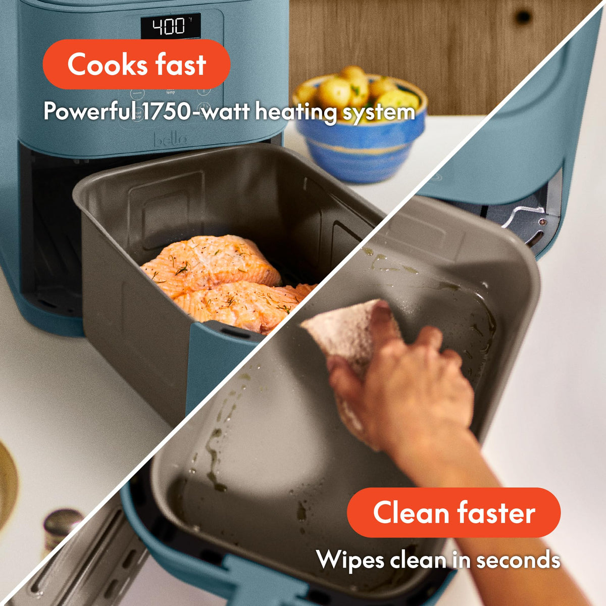 Bella 6qt Slim Air Fryer control panel with preset options for simple cooking