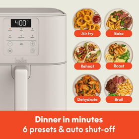 BELLA 6 Qt Slim Air Fryer digital controls with six presets.